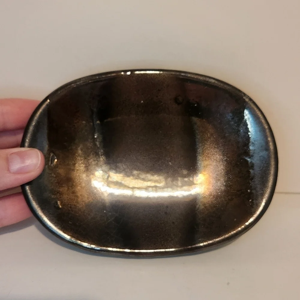 Ceramic Bronze/Brown Painted and Glazed Soap Dish